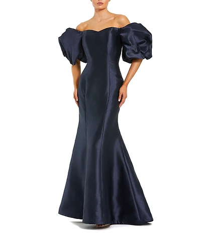 Mac Duggal Off-The-Shoulder Puff Short Sleeve Mermaid Gown