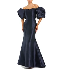 Mac Duggal Off-The-Shoulder Puff Short Sleeve Mermaid Gown