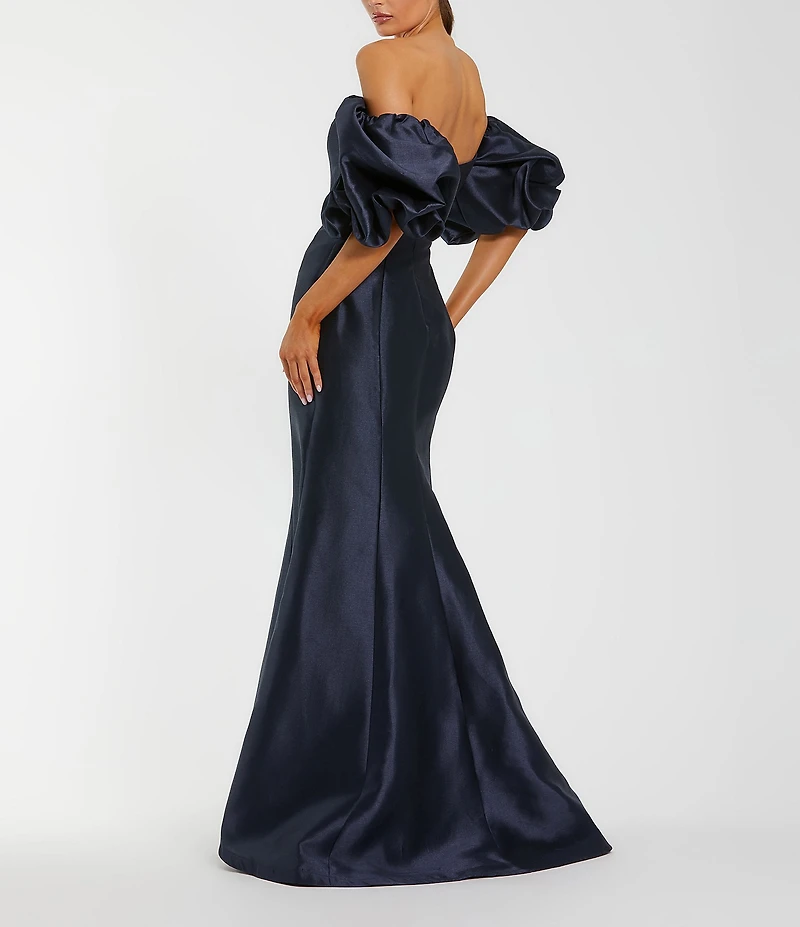 Mac Duggal Off-The-Shoulder Puff Short Sleeve Mermaid Gown
