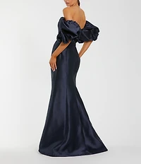 Mac Duggal Off-The-Shoulder Puff Short Sleeve Mermaid Gown