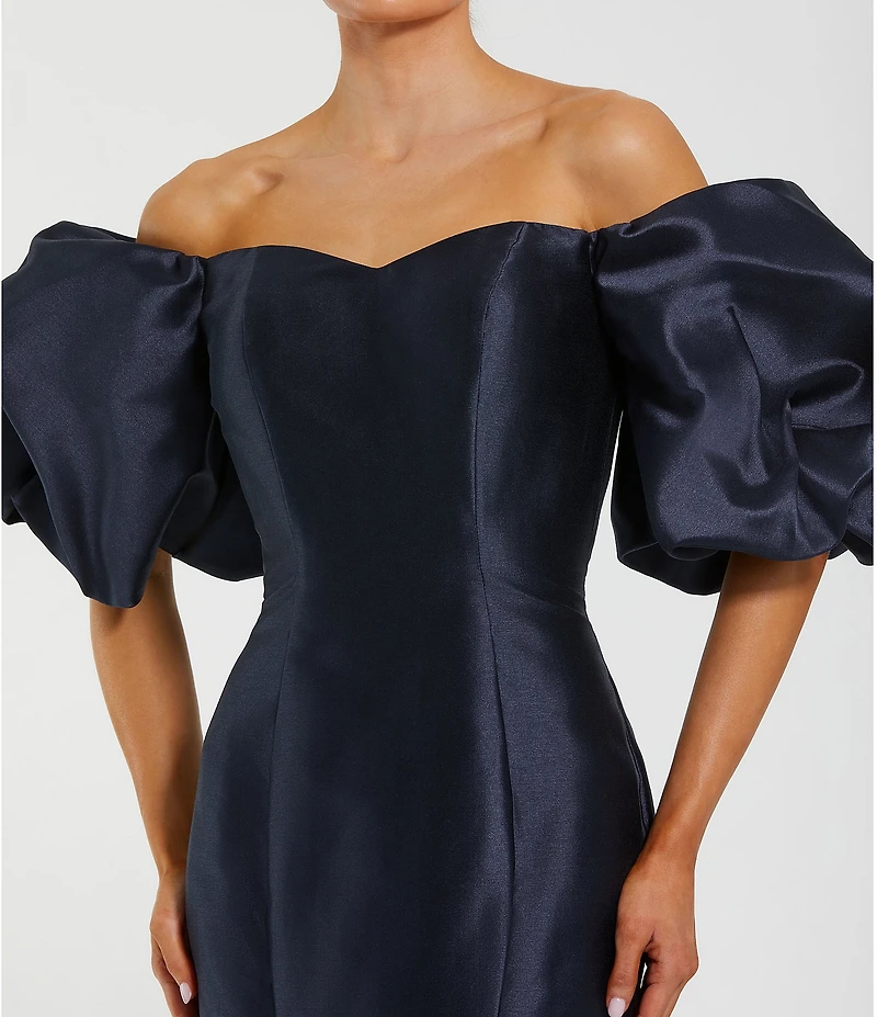 Mac Duggal Off-The-Shoulder Puff Short Sleeve Mermaid Gown