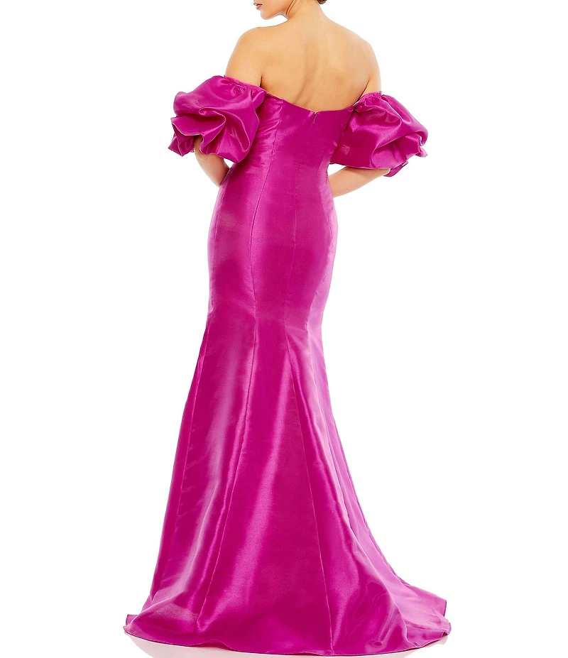 Mac Duggal Off-The-Shoulder Puff Short Sleeve Mermaid Gown