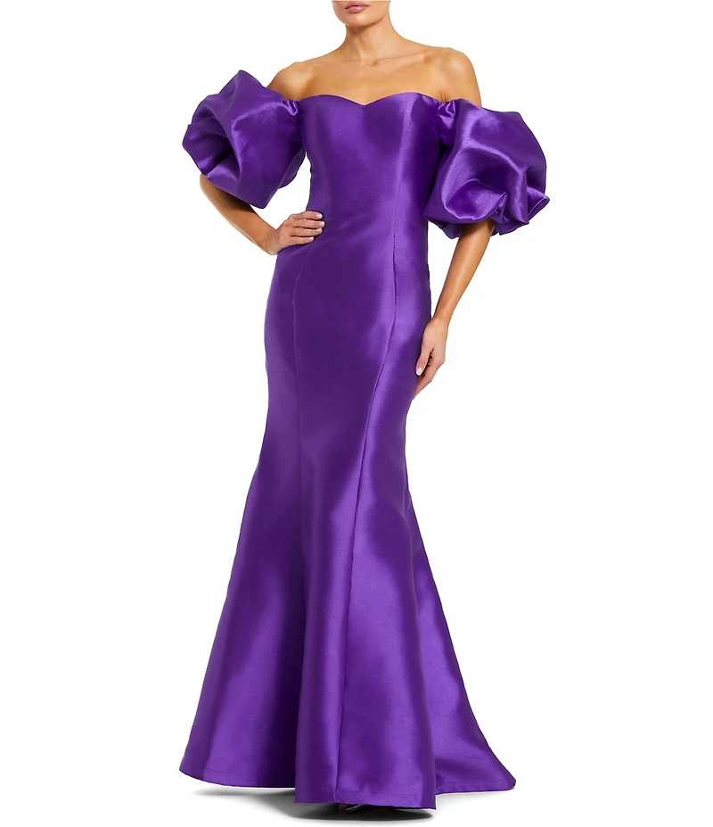 Mac Duggal Off-The-Shoulder Puff Short Sleeve Mermaid Gown
