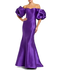Mac Duggal Off-The-Shoulder Puff Short Sleeve Mermaid Gown