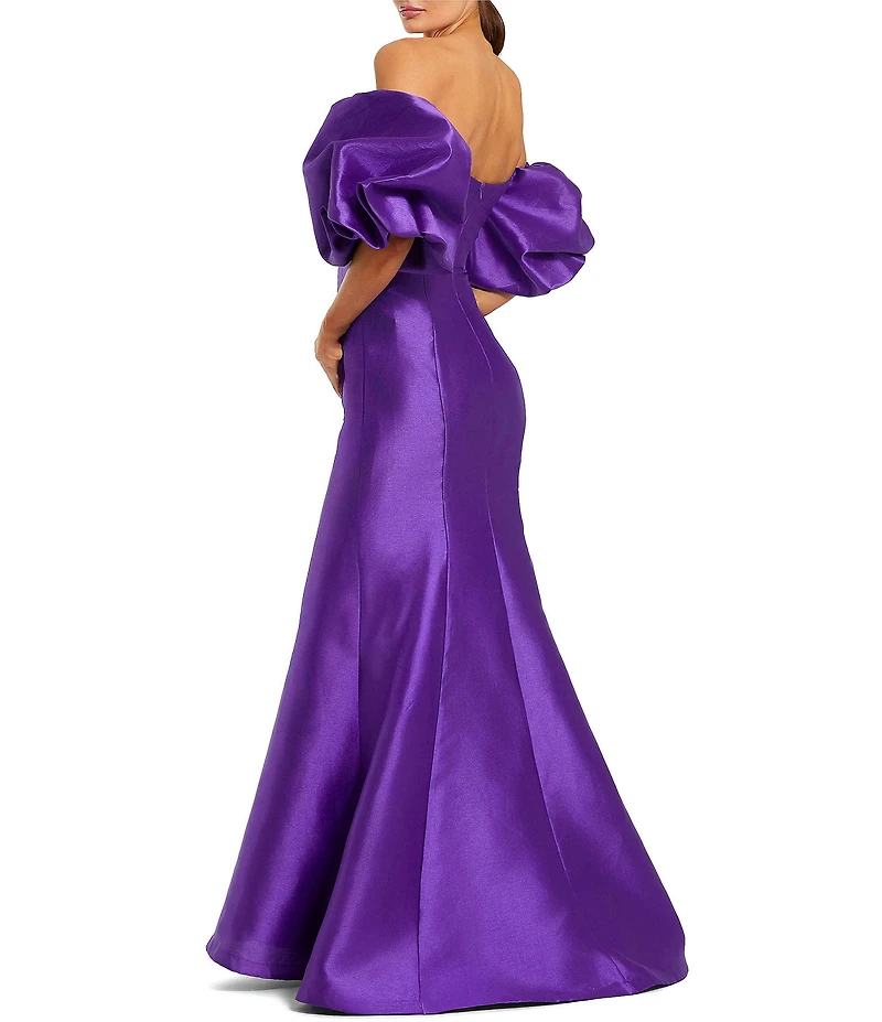 Mac Duggal Off-The-Shoulder Puff Short Sleeve Mermaid Gown