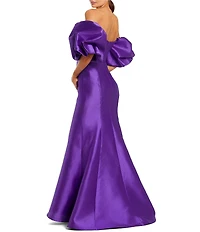 Mac Duggal Off-The-Shoulder Puff Short Sleeve Mermaid Gown