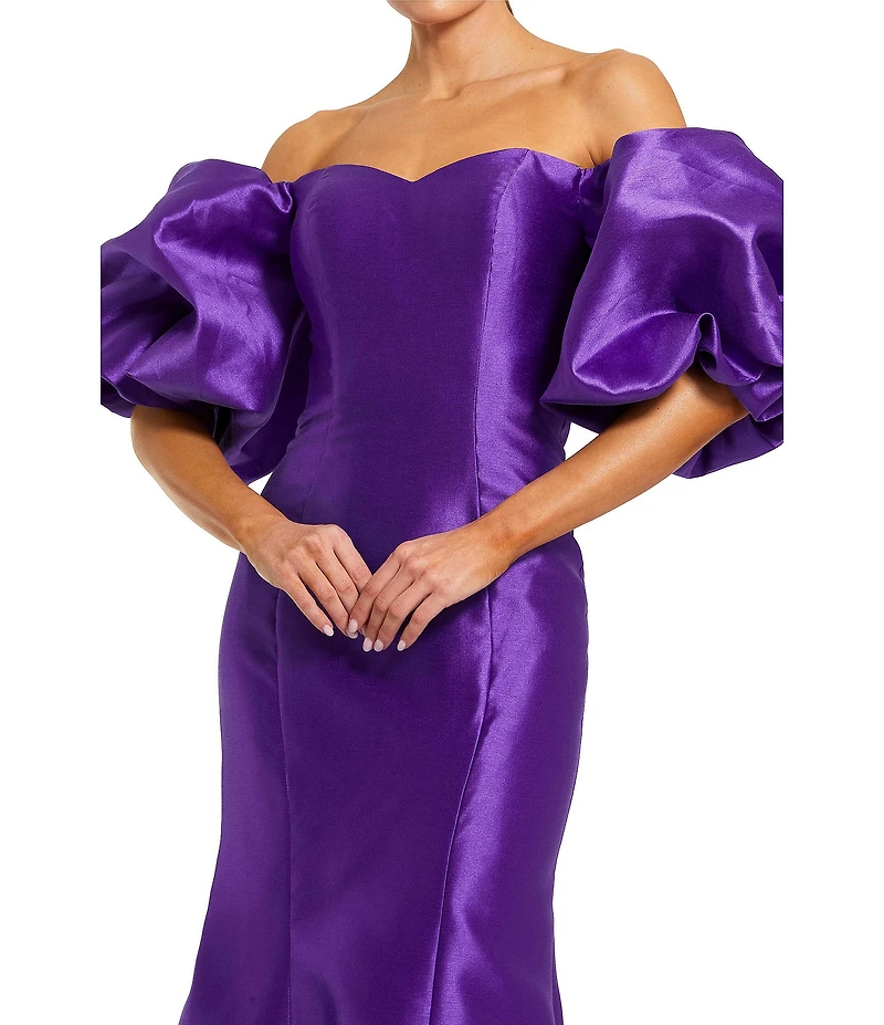 Mac Duggal Off-The-Shoulder Puff Short Sleeve Mermaid Gown