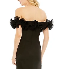 Mac Duggal Off-the-Shoulder Ruffle Embellished Sheath Gown