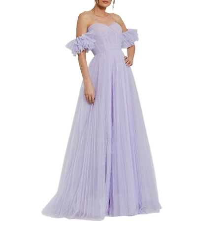 Mac Duggal Off-The-Shoulder Sweetheart Neckline Corset Bodice Tulle Ballgown