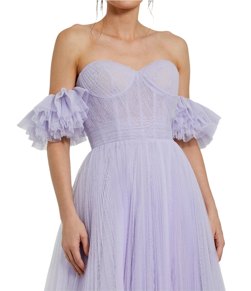 Mac Duggal Off-The-Shoulder Sweetheart Neckline Corset Bodice Tulle Ballgown