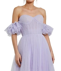 Mac Duggal Off-The-Shoulder Sweetheart Neckline Corset Bodice Tulle Ballgown