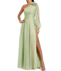 Mac Duggal One Shoulder 3D Applique Crepe Gown