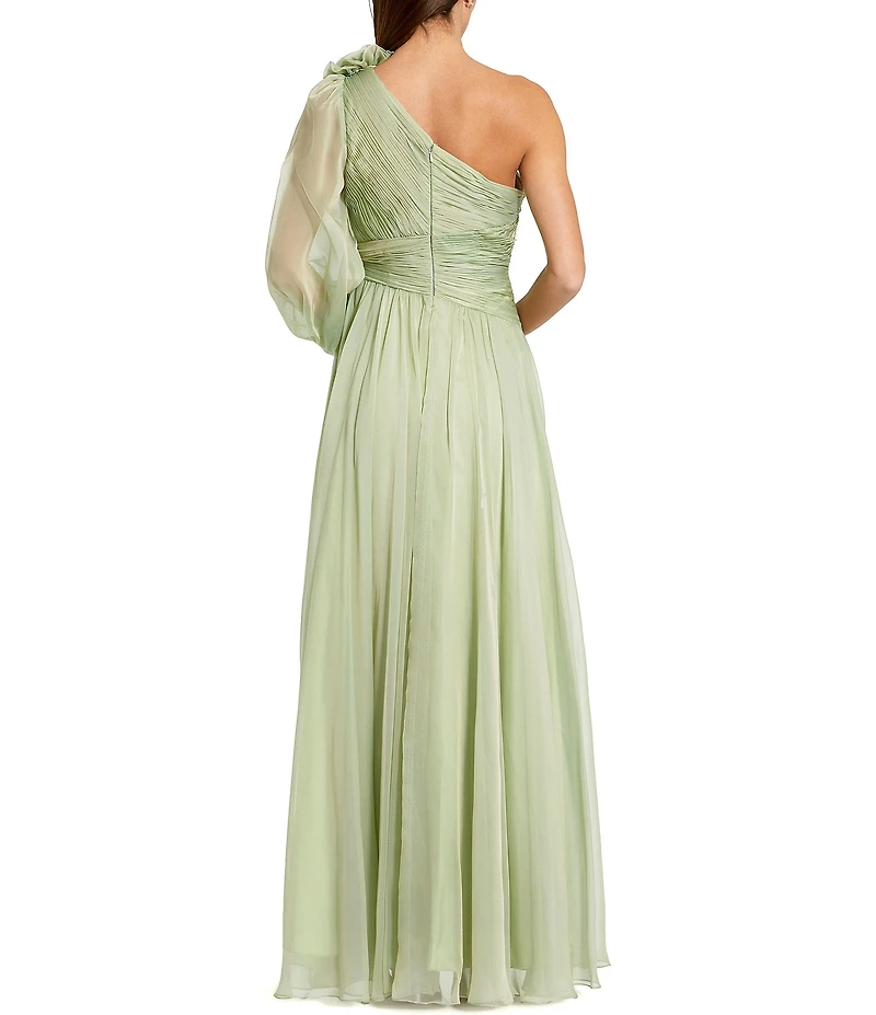 Mac Duggal One Shoulder 3D Applique Crepe Gown