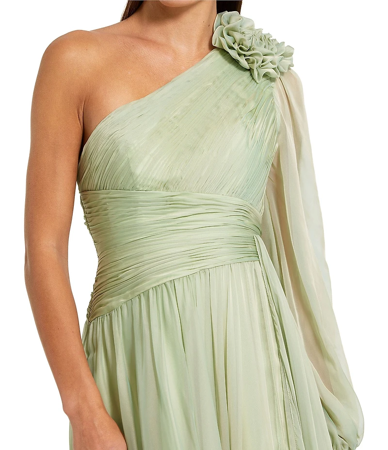 Mac Duggal One Shoulder 3D Applique Crepe Gown