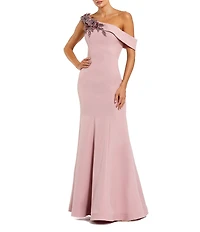 Mac Duggal One Shoulder 3D Floral Beaded Applique Mermaid Gown
