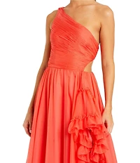 Mac Duggal One Shoulder Asymmetrical Ruffle Gown