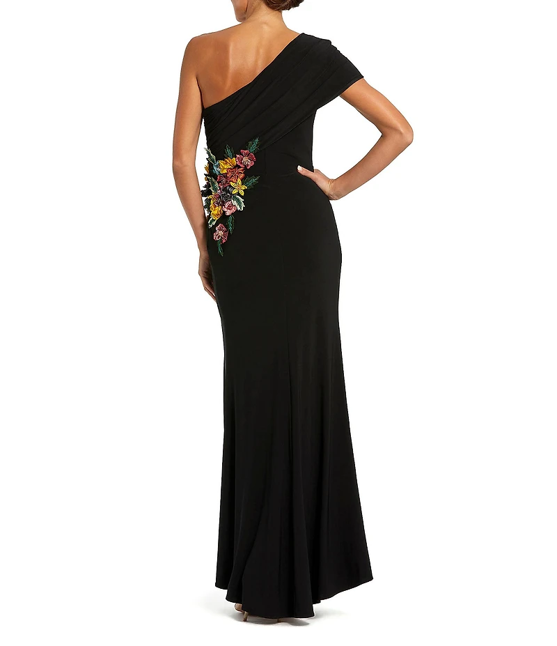 Mac Duggal One Shoulder Beaded Jersey Gown