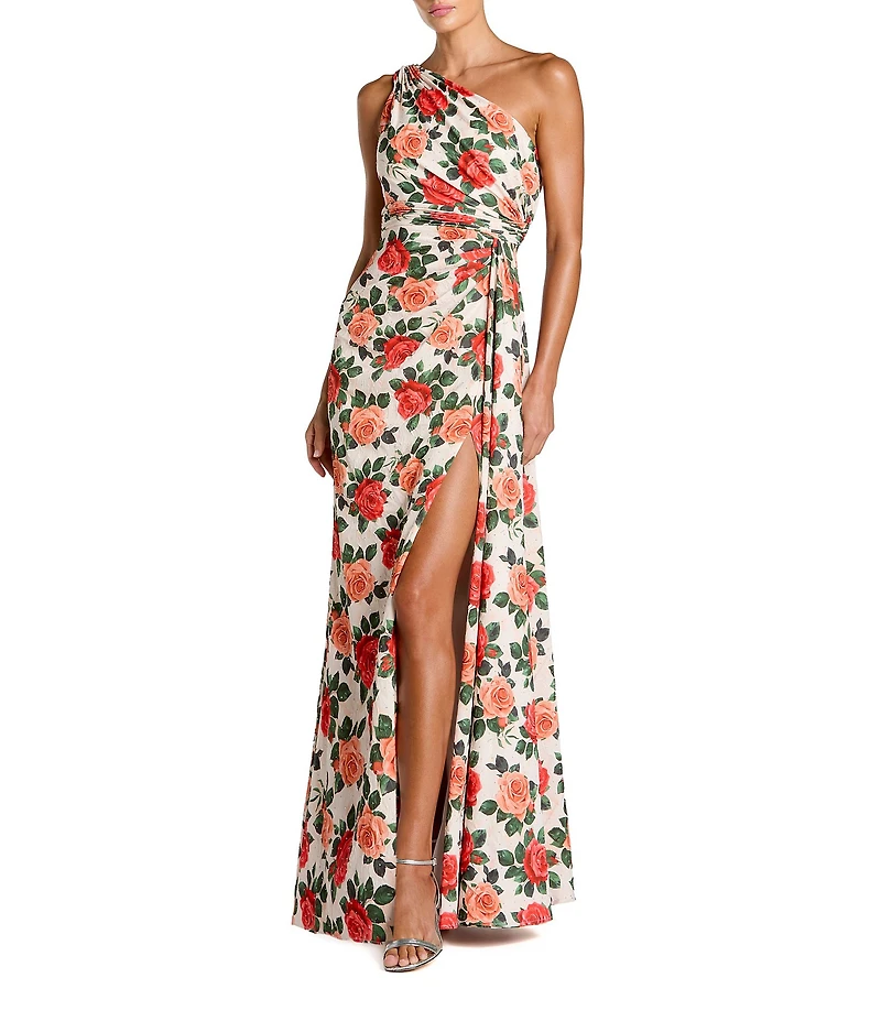 Mac Duggal One Shoulder Charmeuse Column Gown