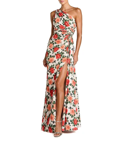 Mac Duggal One Shoulder Charmeuse Column Gown