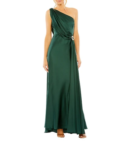 Mac Duggal One Shoulder Column Gown with Drape