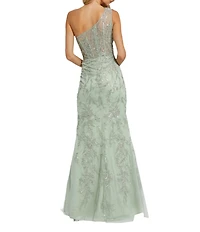 Mac Duggal One Shoulder Corset Embellished Mesh Sheath Gown