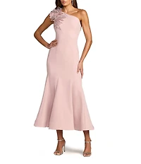 Mac Duggal One Shoulder Crepe Trumpet Midi Dress