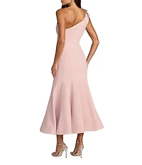 Mac Duggal One Shoulder Crepe Trumpet Midi Dress