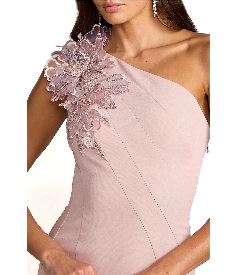Mac Duggal One Shoulder Crepe Trumpet Midi Dress