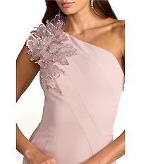Mac Duggal One Shoulder Crepe Trumpet Midi Dress
