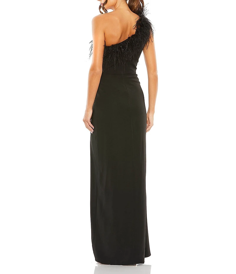Mac Duggal One Shoulder Feather Trim Gown