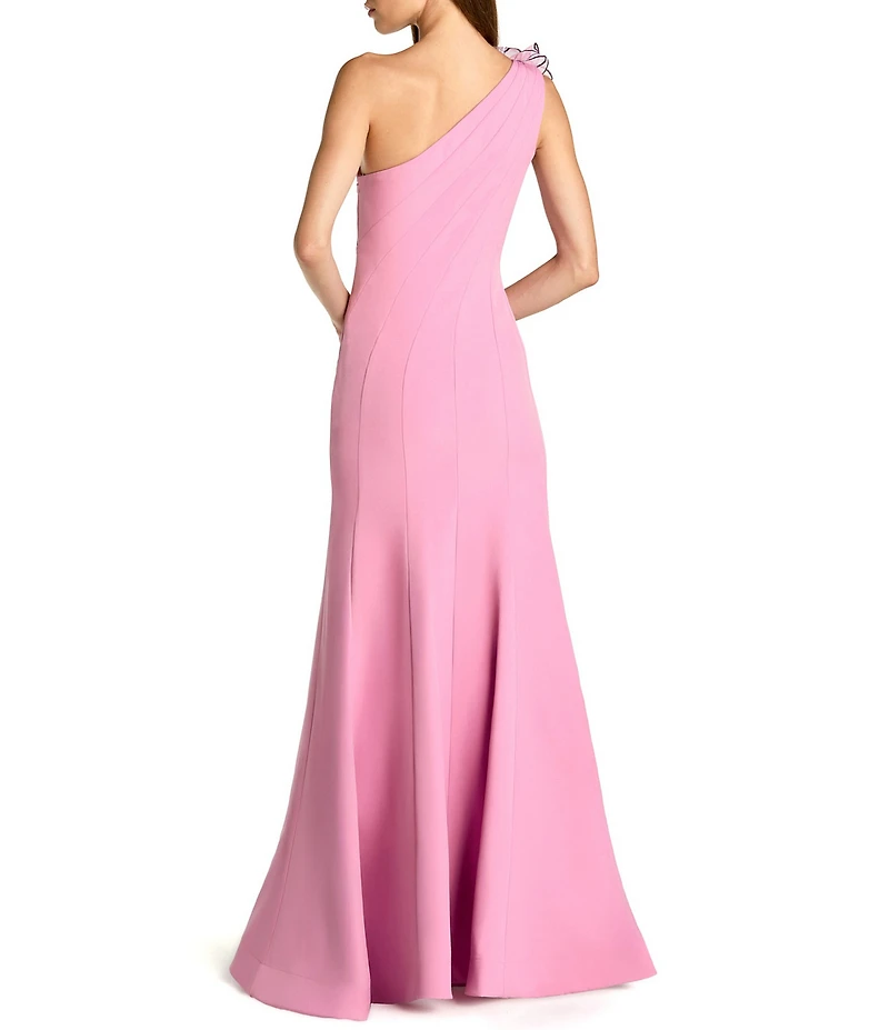 Mac Duggal One Shoulder Floral Detail Crepe A-Line Gown