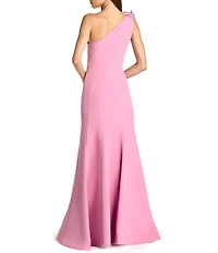 Mac Duggal One Shoulder Floral Detail Crepe A-Line Gown