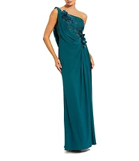 Mac Duggal One Shoulder Gown With 3D Flowers
