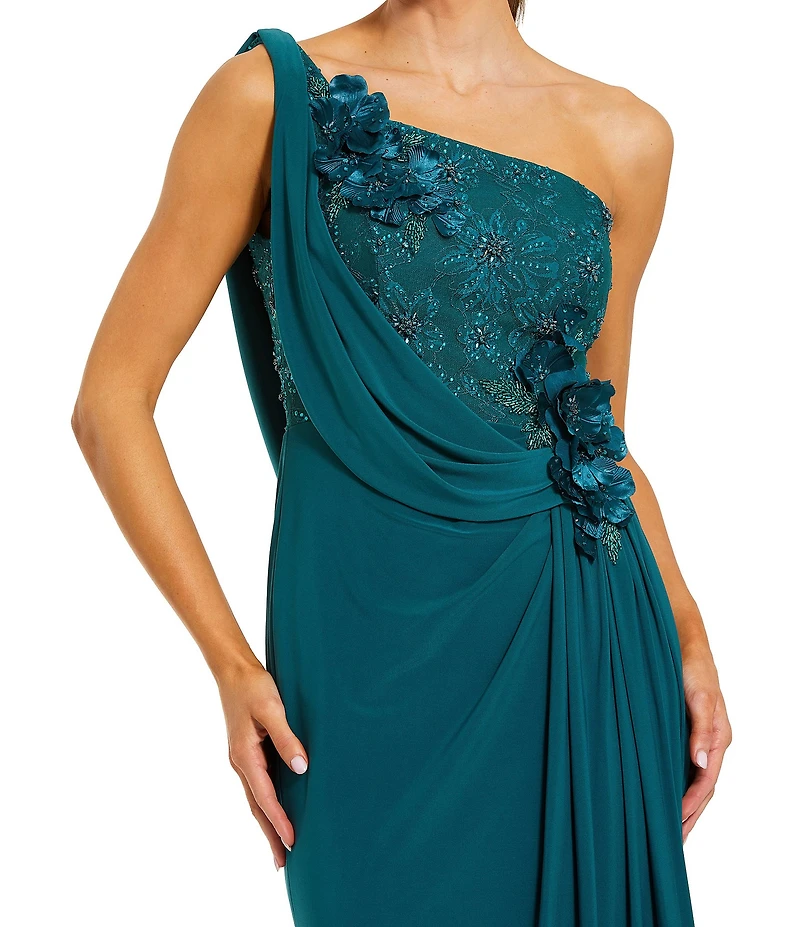 Mac Duggal One Shoulder Gown With 3D Flowers