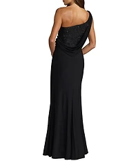 Mac Duggal One Shoulder Gown With 3D Flowers