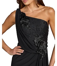 Mac Duggal One Shoulder Gown With 3D Flowers