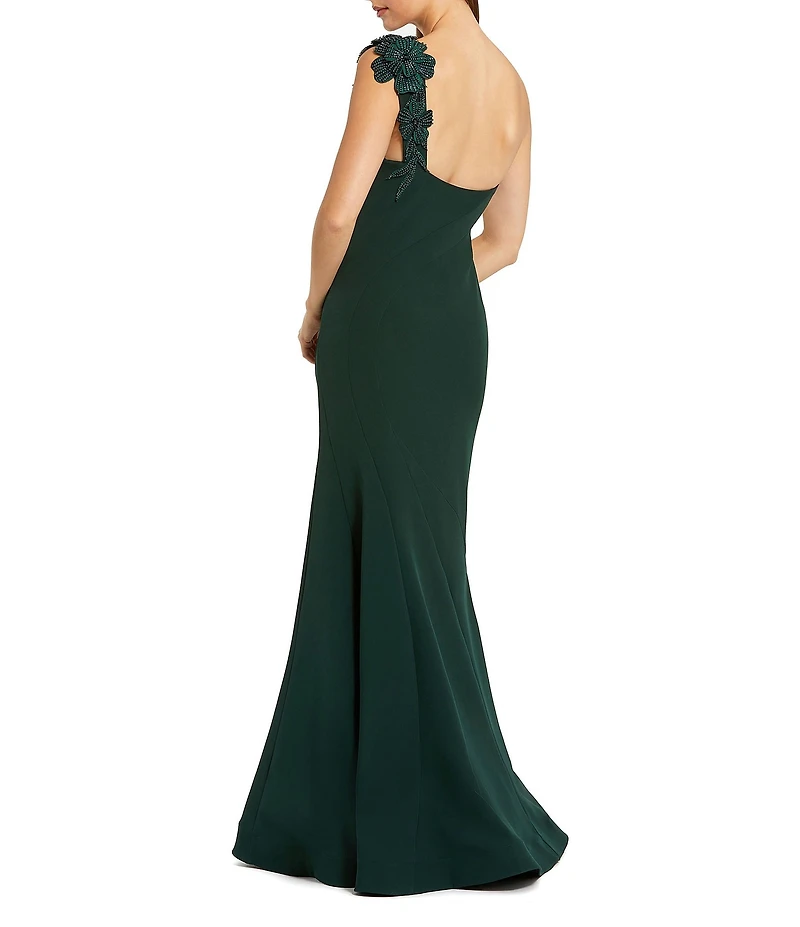 Mac Duggal One Shoulder Mermaid Gown with Floral Applique