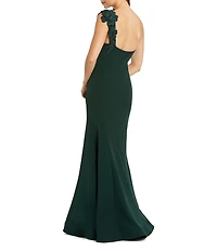 Mac Duggal One Shoulder Mermaid Gown with Floral Applique