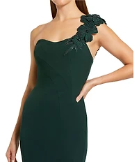 Mac Duggal One Shoulder Mermaid Gown with Floral Applique