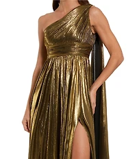 Mac Duggal One Shoulder Metallic Stretch Gown