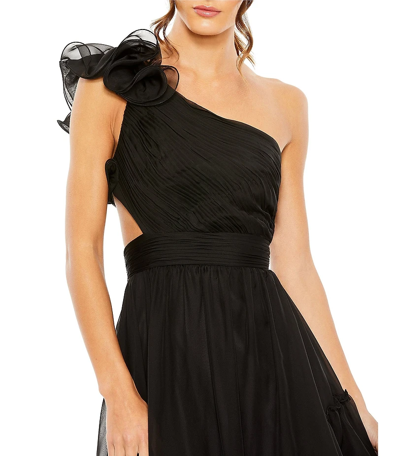 Mac Duggal One Shoulder Ruffle Sleeveless Cut Out Asymmetrical Hem High-Low Gown