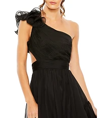 Mac Duggal One Shoulder Ruffle Sleeveless Cut Out Asymmetrical Hem High-Low Gown