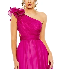 Mac Duggal One Shoulder Ruffle Sleeveless Cut Out Asymmetrical Hem High-Low Gown