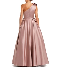 Mac Duggal One Shoulder Satin Gown With 3D Floral Applique