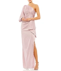 Mac Duggal One Shoulder Satin Wrap Gown