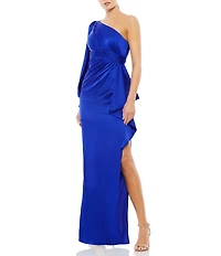 Mac Duggal One Shoulder Satin Wrap Gown