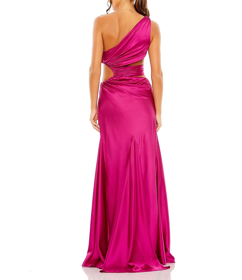 Mac Duggal One Shoulder Side Cut Out Satin Gown