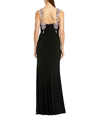 Mac Duggal One Shoulder With Beaded Flowers Jersey Gown