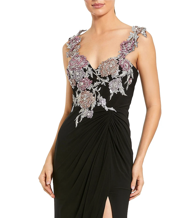 Mac Duggal One Shoulder With Beaded Flowers Jersey Gown