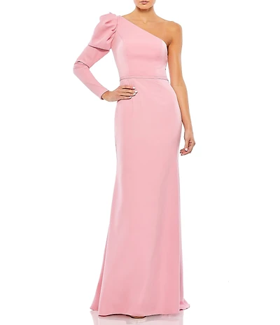 Mac Duggal One Sleeve Sheath Crepe Mermaid Gown
